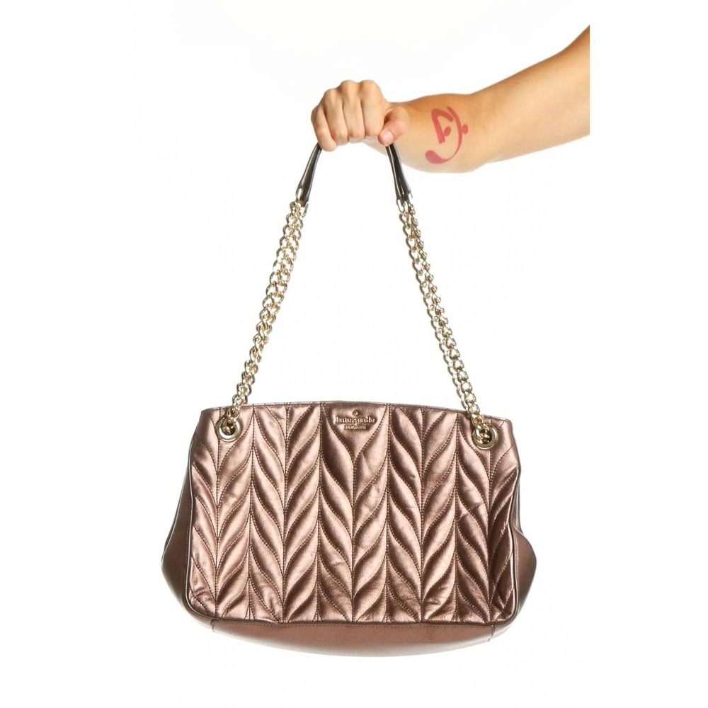 Kate Spade Rose Gold Quilted Leather Chevron Shoulder Bag Medium Metallic Bag